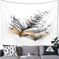 Artistic white tapestry with sketch book and flying birds above a gray sofa - Literature Birds (1)