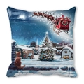 Christmas pillowcase with Santa Claus sleigh and cat in oil painting style - Village Parade with Cat (8)
