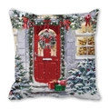 Weihnachtskissenbezug mit roter Tür, festlichem Kranz und bunten Geschenkboxen - Rote Tür und Geschenkbox Stil (33) / 45x45cm (Nur Kissenbezug)