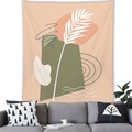 Moderner abstrakter Wandteppich mit olivgrünen Formen und weißen Blattmustern - Rosa Pflanze Geometrisch (2) / 150x100(Pfirsichhaut)