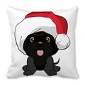 Weihnachts-Kissenbezug mit süßem schwarzen Hund und roter Weihnachtsmütze - Cartoon Schwarzer Hund Weihnachtsmütze Stil (3)