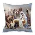 Merry Christmas square throw pillow featuring a nativity scene on light blue fabric - Adoration of Shepherds Style (3) / 45x45cm Cushion Cover