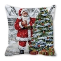 Christmas pillowcase with Santa Claus decorating tree in snow, soft peach skin fabric - Decorating Christmas Tree Night (24) / 18x18 Inch