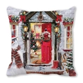Weihnachtlicher Kissenbezug mit Schneemann und Kranz aus Pfirsichhaut für das Sofa - 45x45 cm / Rote Tür Schneemann Kranz
