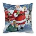 Christmas cushion cover featuring Santa Claus reading a list with reindeer and sleigh - 18x18 Inch / Santa Reading List with Reindeer
