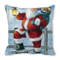 Christmas pillow cover with vintage Santa Claus print carrying gifts on peach skin fabric - 18x18 Inch / Retro Santa with Blue Sack