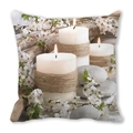 Peach skin fabric cushion cover with candles and cherry blossoms digital print - Sakura and Pebble Serenity (13)