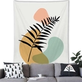 Modern Morandi tapestry with black tropical leaf lines and abstract geometric patterns - 100x70(Peach Skin) / Tropical Leaf Line (3)