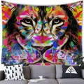 Tenture murale colorée avec visage de lion abstrait au style pop art et psychédélique - 150x100(Peau de Pêche) / Art de Lion (2)