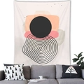 Nordic abstract geometric wall tapestry with orange shapes and black spiral patterns - Spiral Geometric Dots Style
