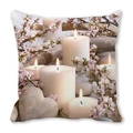 Peach skin pillow cover with Zen candles and pink cherry blossom print for home - Healing Sakura Candlelight (14)