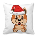 Weihnachts-Kissenbezug mit Welpen in Weihnachtsmütze aus weichem Pfirsichhaut-Stoff - 45x45 cm / Shiba Inu Welpe Weihnachtsmütze Stil (5)