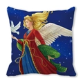Christmas pillow cover with angel and white dove illustration on navy background - Angel with White Dove Style (5)