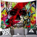 Tapisserie murale crâne psychédélique avec design graffiti coloré pour décor - 150x100(Peau de Pêche) / Crâne Coloré (4)