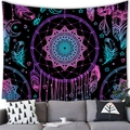 Detail of neon dreamcatcher tapestry with feathers and moon above a modern sofa - Moon Evil Eye (13)