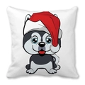 Kissenhülle zu Weihnachten mit süßem Husky-Hund und roter Weihnachtsmütze auf weißem Stoff - 45x45 cm / Cartoon Husky Weihnachtsmütze Stil (6)