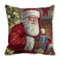 Christmas Santa Claus watercolor peach skin square decorative pillowcase for home sofa - Santa with Gift Box Painting (27) / 18x18 Inch