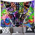 Psychedelic leopard tapestry with colorful pop art style over grey fabric sofa - 100x70(Short Plush) / Psychedelic Leopard (6)