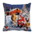 Merry Christmas square cushion cover featuring Santa and farm animals in the snow - Christmas Farm Animals (12)