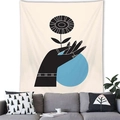 Nordic minimalist tapestry with hand and blue circle motif on ivory brushed fabric - Hand Holding Flower Blue Circle (5)
