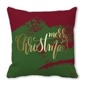 Christmas peach skin cushion cover with red green texture and golden Merry Christmas print - 18x18 Inch / Red and Green Artistic Merry Christmas Style (6)