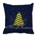 Detail of Christmas tree print on dark blue peach skin fabric sofa cushion cover - 45x45cm / Cartoon Dark Blue Background Christmas Tree (39)