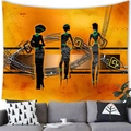Detail of African woman abstract tapestry featuring vibrant orange and yellow tones - 100X70 / Three Women on Orange Yellow Background (Style 15)