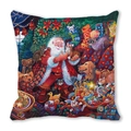 Christmas peach skin square pillow featuring Santa with cats and dogs illustration - Santa and Pets (23)