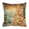 Detailed Christmas tree and reindeer oil painting print on peach skin pillowcase - 45x45cm / Oil Painting Shimmering Christmas Tree (36)
