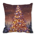 Merry Christmas square throw pillow cover featuring a glowing festive tree in snow - 45x45cm / Twilight Snowy Forest Christmas Tree (35)