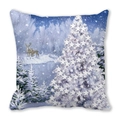 Detail of Christmas pillow featuring reindeer and star tree print on peach skin fabric - 45x45cm / Reindeer Walking In Snow Christmas Tree (34)