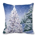 Merry Christmas square throw pillow featuring a white tree illustration on blue peach skin - 45x45cm / Fresh Elegant Blue White Christmas Tree (33)