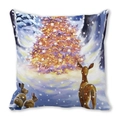 Detail of Christmas pillow cover with golden festive tree and woodland animals print - 45x45cm / Rabbit And Deer Looking At Christmas Tree (32)