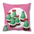 Pink Christmas cushion with white polka dots and festive tree cupcake prints - 45x45cm / Pink Polka Dot Cupcake Christmas Tree (31)