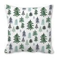 Detailed close-up of Christmas pine tree patterns on white fabric pillow cover - 45x45cm / Nordic Forest Multiple Pine Trees (30)