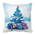 Detail of Christmas pillow cover with festive tree, gift boxes and snowflake pattern - 45x45cm / Christmas Tree With Snowy Forest Silhouette (29)