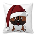 Weihnachtliches Kissen mit niedlichem Hund und Weihnachtsmütze aus Pfirsichhaut-Stoff - 45x45 cm / Braun Weißer Hund Weihnachtsmütze Stil (8)