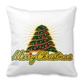 Detail of white square cushion with Christmas tree print and Merry Christmas text - 45x45cm / Christmas Tree With Garlands And Gold Lines (28)
