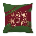 Merry Christmas peach skin pillow case featuring Eat Drink and Be Merry typography - 18x18 Inch / Red Green Gold Eat, Drink and Be Merry Style (7)