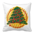 Close-up of peach skin fabric and Christmas tree illustration on festive cushion - 45x45cm / Christmas Tree Illustration Round Background (27)