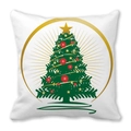 Detail of Christmas tree print on white peach skin pillowcase with gold star and ornaments - 45x45cm / Christmas Tree With Gold Circle Rays (26)
