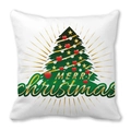 Detail of Merry Christmas pillowcase with festive tree and golden star on soft peach skin - 45x45cm / Green Greeting Christmas Tree Gold Frame (20)