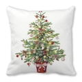 Detail of Christmas tree print on white pillow cover with festive bow decorations - 45x45cm / Christmas Tree In Red Pot (17)