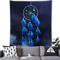 Blue watercolor dreamcatcher tapestry with feather motifs on brushed fabric wall hanging - 100cmx70cm / Blue Dreamcatcher (1)