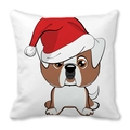 Weihnachts-Hundekissenbezug mit Zeichentrick-Welpe und Weihnachtsmütze aus weichem Stoff - 45x45 cm / Cartoon Braun Weißer Hund Weihnachtsmütze Stil (9)