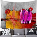 Abstract African women wall tapestry with colorful geometric patterns above a gray sofa - 100X70 / Pink Purple Attire Art Silhouette (Style 8)