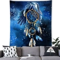 Watercolor dreamcatcher tapestry featuring eagle and feathers over starry night sky - 100cmx70cm / Watercolor Eagle Dreamcatcher (2)