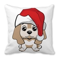 Weihnachts-Kissenbezug mit Cartoon-Hund und roter Mütze auf weichem Pfirsichhaut-Stoff - 45x45 cm / Q-Stil Cartoon Hund Weihnachtsmütze Stil (10)