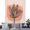 Detail of Nordic minimalist botanical wall tapestry with orange circle and black leaf design - Style 14 (Orange Pink Round Leaf)