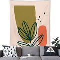 Detail of minimalist Morandi plant tapestry on white wall with modern sofa background - Style 10 (Minimalist Leaves)